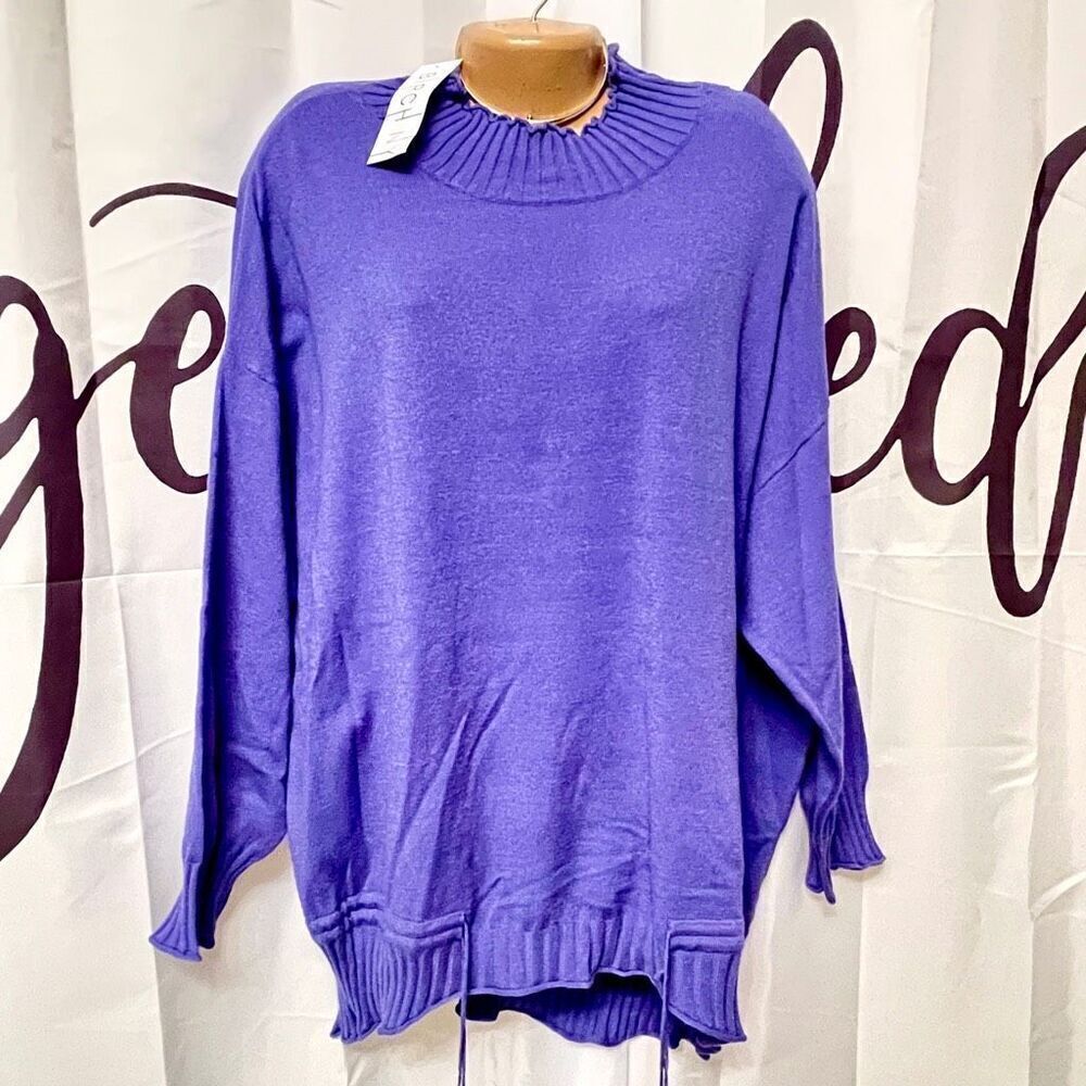 NWT BIRCH NY 2X Purple Turtle Cowl Neck Soft Drawstring Cozy Tunic Long sweater